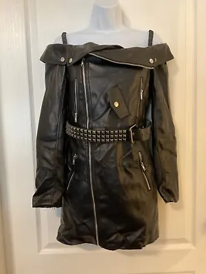 Buy Forever 21 Faux Leather Jacket Women Size Small Black Zippers Belted -B34 • 10.66£