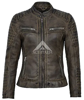 Buy Ladies Racing Dirty Brown Vintage Style Real Napa Leather Jacket 2735 • 103.78£