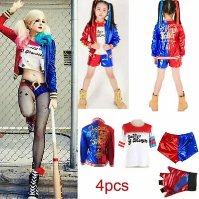 Buy Kids Girls Costume Suicide Squad Harley Quinn Fancy Dress Cosplay Costume Outfit • 8.99£