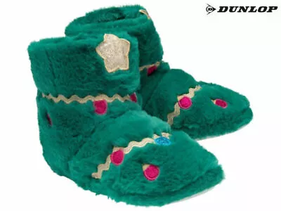 Buy Ladies Christmas Bootie Slippers Xmas Tree Faux Fur Fun Festive Boot Green • 19.99£