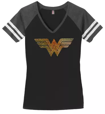 Buy Women's Wonder Woman T-Shirt Ladies Tee Shirt S-4XL Bling V-Neck • 25.51£