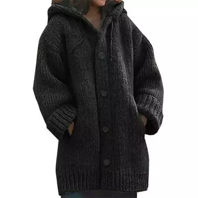 Buy Women Knitted Cardigan Casual Oversized Hooded Ladies Chunky Jumper Cape Tops UK • 7.56£