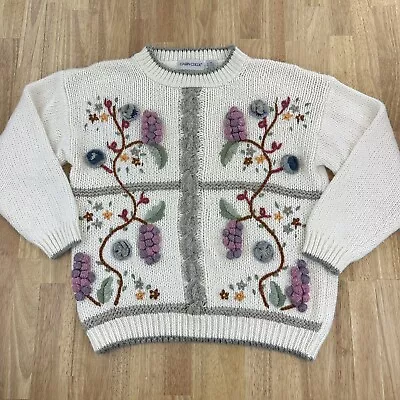 Buy Cabin Creek Vintage 3D Floral Grape Vine Embroidery Knit Sweater XL Grandma • 42.62£