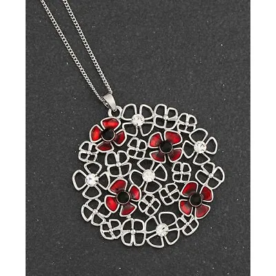 Buy Equilibrium Silver Plated Poppy Jewellery : Poppies Poppies Necklace • 24£