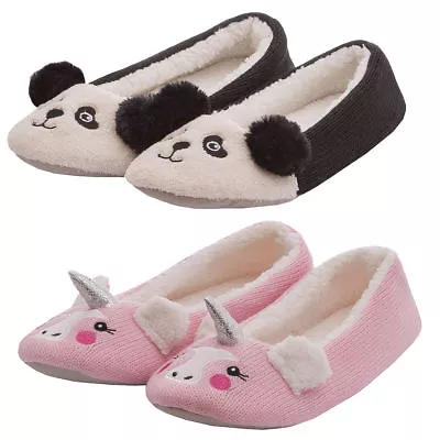 Buy Ladies Novelty Pink Unicorn Panda Soft Ballet Slippers Sherpa Lined Size 3-8 • 7.95£