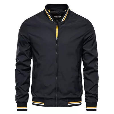 Buy Men Bomber Jacket Long Sleeve Jackets Mens Full Zip Spring Lightweight Thin Gift • 31.60£