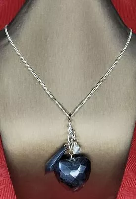 Buy Vintage Costume Jewellery Silver/Black Heart Pendant Necklace. SW235 • 14.99£