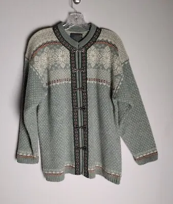 Buy Vintage Squaw Valley Green Fair Isle Nordic Wool Metal Clasp Cardigan Small • 38.42£