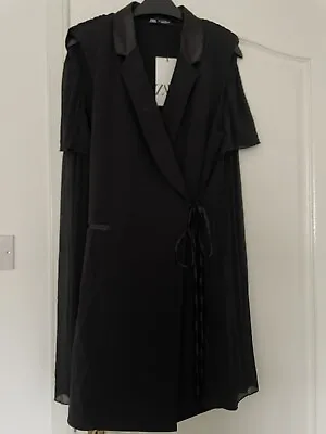 Buy Zara Black Sleeveless Jacket Blazer With Sheer Pleated Cape Back Sz S BnWts • 29.99£