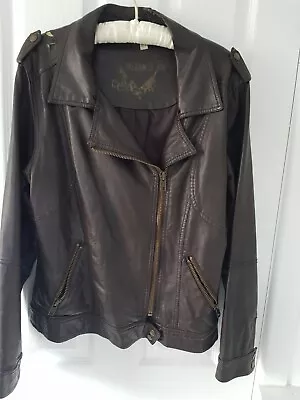 Buy Denim&co Size 18 Brown Biker Style Faux Leather Jacket • 7£