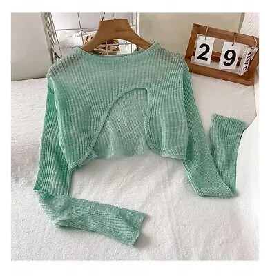 Buy Crop Women Cut Out Knit Tops Above Chest Semi Sheer Irregular T Shirt Casual • 12.09£