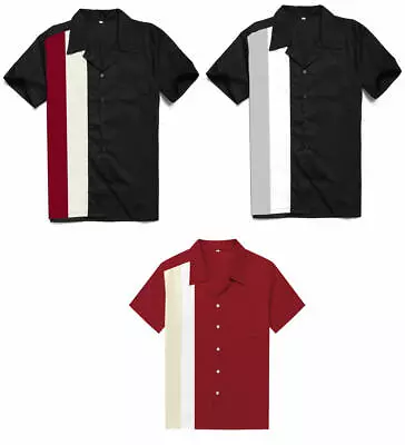 Buy  Mens Shirts Retro Rockabilly Bowling Shirts Short Sleeve Cotton Mens Clothing  • 17.87£