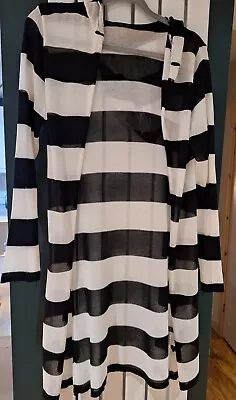 Buy Ladies Long Black White Stripe Thin Summer Cardigan Cape Innocent Clothing L • 18£