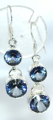 Buy Stunning Mystic Blue Quartz Drop Earrings Round 925 Sterling Silver Jewellery • 34.99£