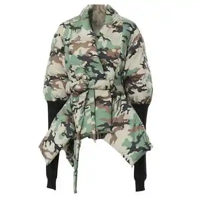 Buy Ladies Green Black Camouflage Chic Street Edgy Belted  Puffa Jacket Coat 12 14 • 124£