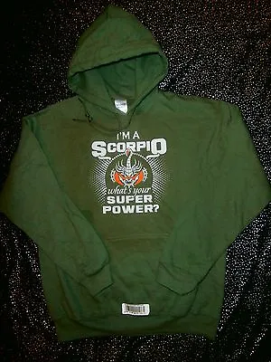 Buy SUPER Scorpio Zodiac Horoscope Scorpion Sweatshirt Hoodie Hoody Sz M Olive Green • 36.98£