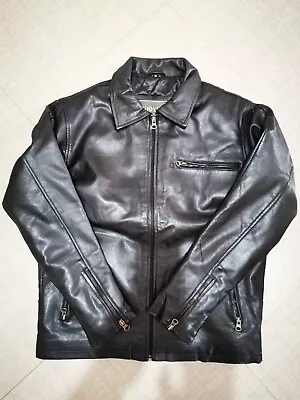 Buy Mens Black Leather Bomber Jacket Small • 75£