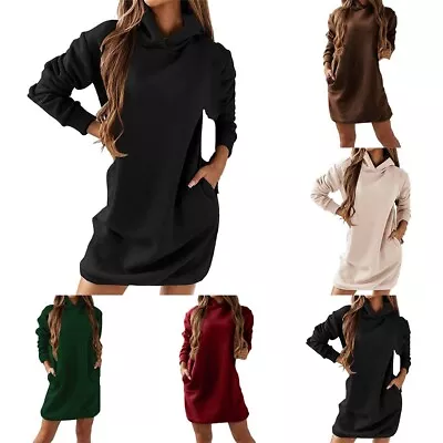 Buy Comfortable And Trendy Women's Hooded Sweatshirt Mini Dress With Long Sleeves • 29.34£