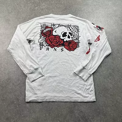 Buy Vans Long Sleeved White Skull Rose Graphic T-shirt Long Sleeved Size XS • 18£