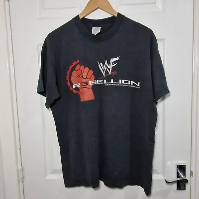 Buy Vintage WWF T Shirt Medium Black Rebellion Wrestling 2001 Screen Stars WWE • 30.22£
