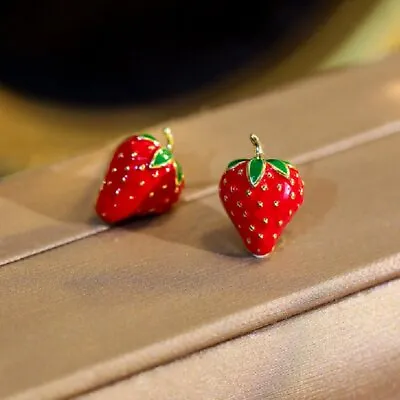 Buy Fashion Enamel Red Strawberry Sweet Fruit Earrings Stud Party Jewelry Women Gift • 2.53£