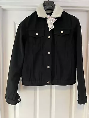 Buy Women's Boohoo Black Denim Jean/Trucker Jacket Borg Collar Sz:10. New With Tags. • 8.99£