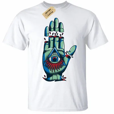 Buy Illuminati Hand Mens T-Shirt Goth Rock Punk Metal Mystical White • 11.95£