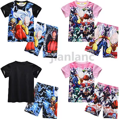 Buy 2pcs Kids One Punch Man Pajamas Set Cosplay Short Sleeved T-shirt+Shorts Outfits • 12.99£