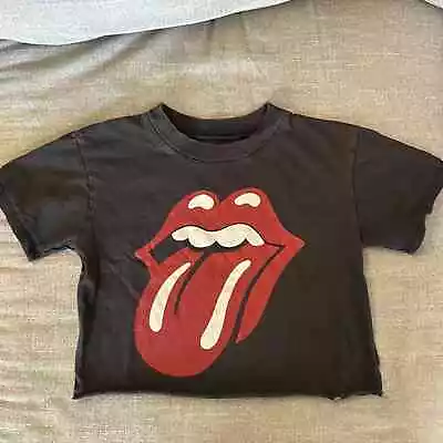Buy T & B Girls Black Cropped Rolling Stones T Shirt Size Small (7/8) • 12.67£