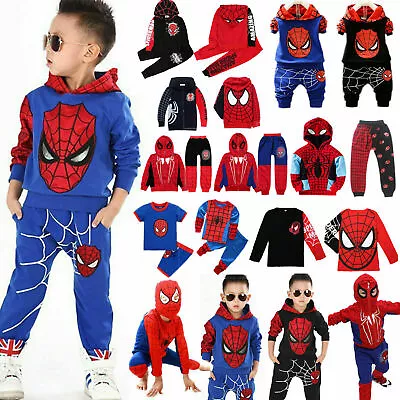 Buy Children Boy Spiderman Costumes Hoodie Long Sleeved Jacket Pants Cosplay Clothes • 15.88£