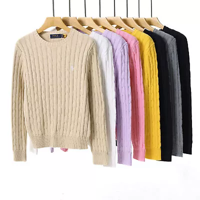 Buy Polo Cable Knit Pullover Cashmere Crew Neck Jumper Sweater Women's Long Sleeve • 32.99£