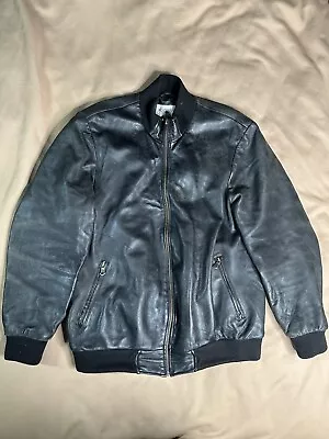 Buy Hudson Collection Men's Black Leather Bomber Jacket, XL • 19.99£