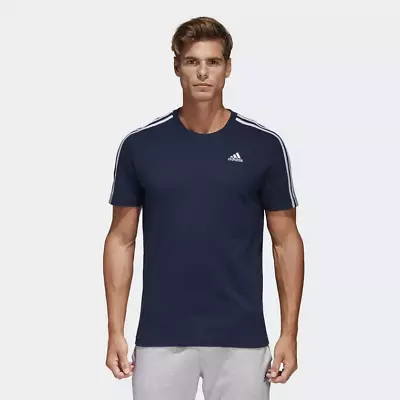 Buy Adidas Essential Classics 3 Stripes Tee Shirt Navy White Stripes All Sizes BNWT • 21.95£