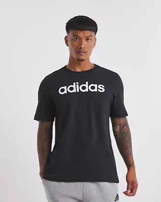 Buy New Mens Adidas Essentials Linear Logo Crew Neck T-shirt In Black Uk Seller • 13.50£
