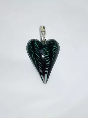 Buy Teal & Black Stripy GLASS HEART Charm PENDANT Jewellery Making Necklace Gift K • 0.99£