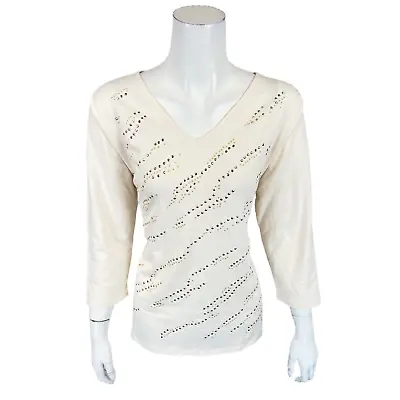 Buy Susan Graver Weekend Cotton Modal Embellished Top W/Hi-Low Hem Ivory Medium Size • 19.30£