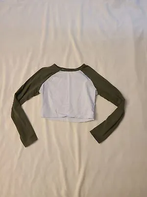 Buy Ardene Juniors White Olive Raglan Cropped Tee Shirt Top Size SMALL • 2.37£