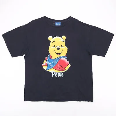 Buy Vintage DISNEY Mens Winnie The Pooh Black Big Logo Crew Neck T-Shirt XL • 19.99£