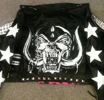 Buy Motorhead Painted Studded Faux Leather Battle Biker Jacket Waistcoat Choose Size • 200£