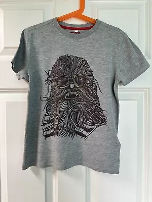 Buy M&S Star Wars Chewbacca Chewie Grey Short Sleeve Crew T-shirt Top Boys 7-8yrs • 2.95£