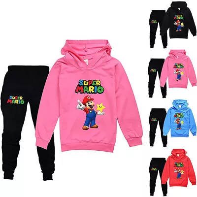 Buy Kids Boys Girls Super Mario Tracksuit Hoodies Sweatshirt Tops Pants Outfit Set • 12.69£