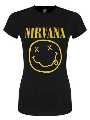Buy Nirvana T-shirt Yellow Smiley Women's Black • 16.99£