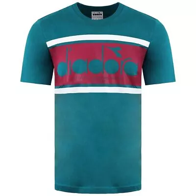 Buy Diadora Short Sleeve Round Neck Deep Lake/Anemone T-Shirt Mens C7580 • 11.99£