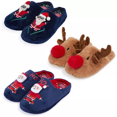 Buy Men's Novelty Christmas Slippers Mule Style Xmas Santa Reindeer Fun Gift For Him • 13.99£