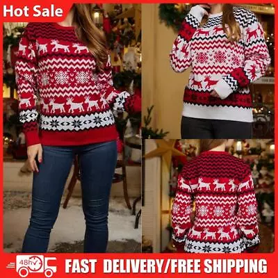 Buy Women Christmas Sweater Fashion Knitted Jumper Simple Elk Knitwear Sweater Shirt • 19.40£