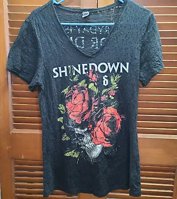 Buy Womens Shinedown Band Skull & Roses Everyday Is Do Or Die V Neck T Shirt Large • 19.17£