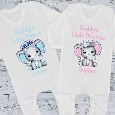 Buy Daddy's Little Prince / Princess Personalised Elephant Baby Bib Vest Romper Tee • 9.99£