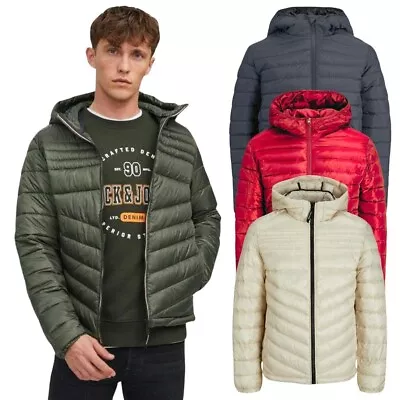 Buy Mens Jack & Jones Puffer Hooded Jacket Zip Up Padded Quilted Warm Casual Winter • 24.99£
