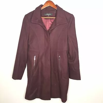 Buy Kenneth Cole Wool Blend Burgundy Pea Coat Jacket Exposed Zippers Size 6 • 48.26£