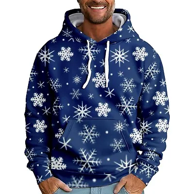 Buy Men's Loose Christmas Printed Hooded Sweatshirt Sports Pullover Tops Coat Shirt • 21.06£